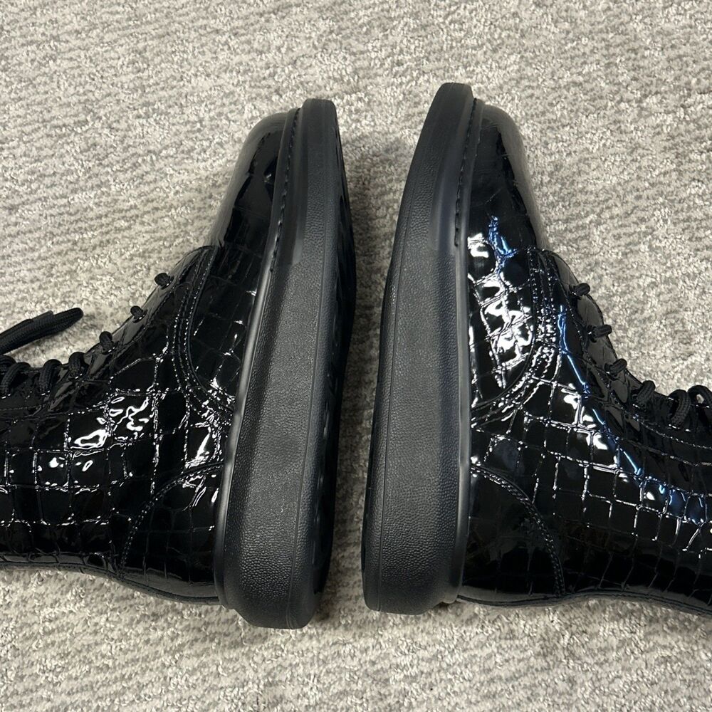 Alexander McQueen Croc Effect Boots Womens 38.5E US 8.5 Black Combat New - Picture 11 of 16